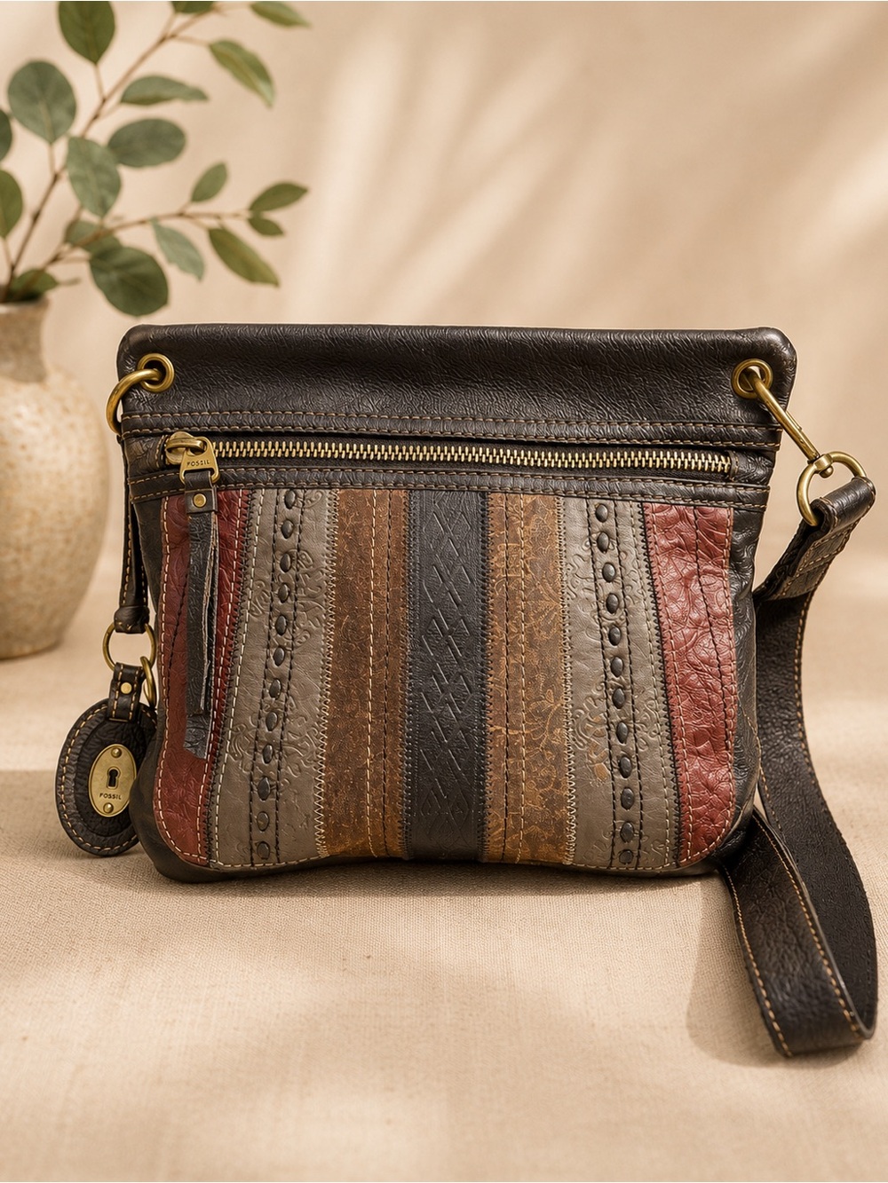 Fossil Patchwork Leather Crossbody Bag - VINTAGE